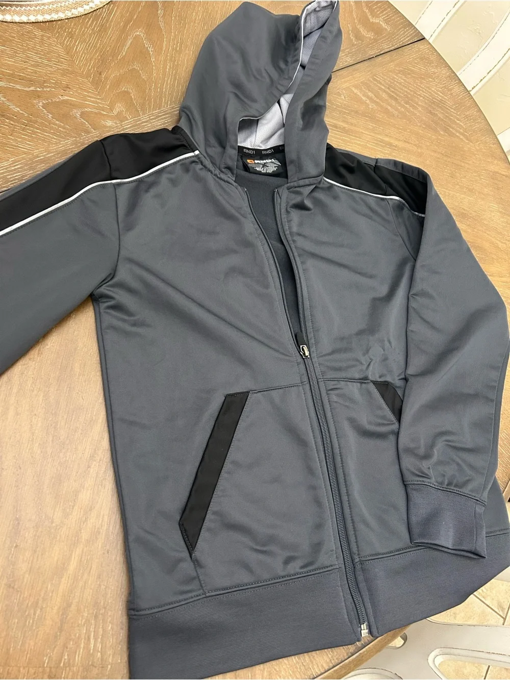 AND1 Youth Full Zip Performance Hoodie Gray/Black Size Large (10/12) NWOT